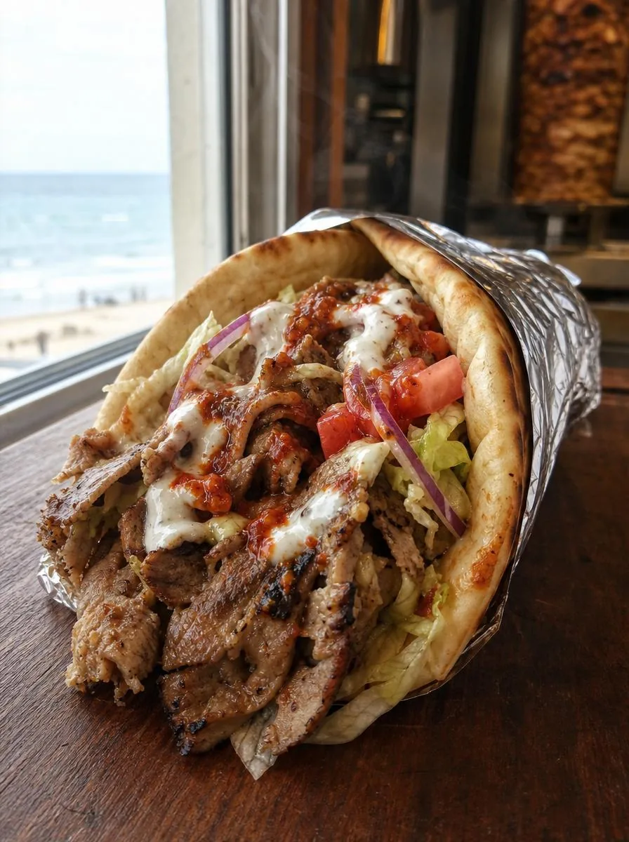 A lamb kebab rolled fresh to order at Phillip Island Kebab, Cowes
